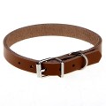 Dog Pet Cat Puppy Adjustable Neck Collar Cow Leather brown